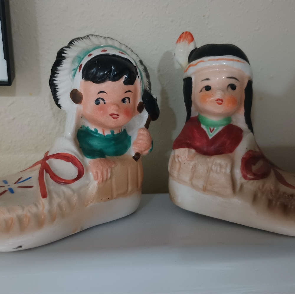 Antique hand painted salt an perper shakers